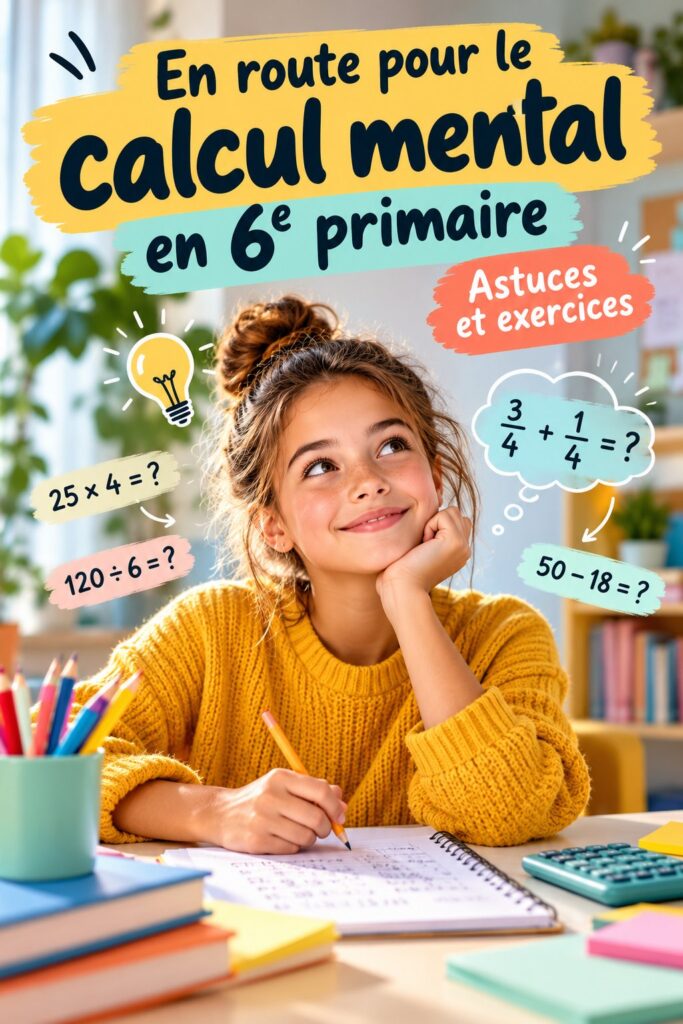 Enfant en train de réviser des calculs mentaux pour la 6e primaire