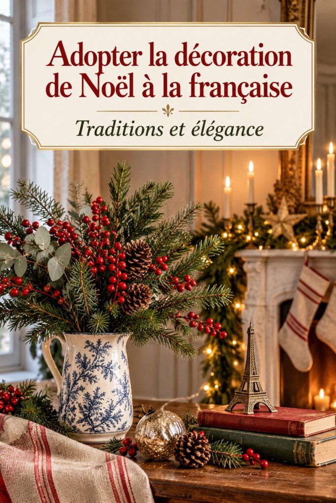 Une belle table de Noël décorée à la française avec des éléments naturels et élégants