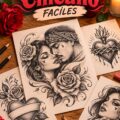 Un dessin d'amour dans le style chicano, coloré et expressif.