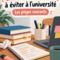 Un étudiant assis à une table d'étude, regardant des notes avec une expression préoccupée, représentant les erreurs d'étude à éviter.