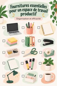 Bureau bien organisé avec fournitures variées pour améliorer la productivité