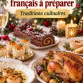 Un élégant dîner de Noël français avec différentes spécialités sur la table.