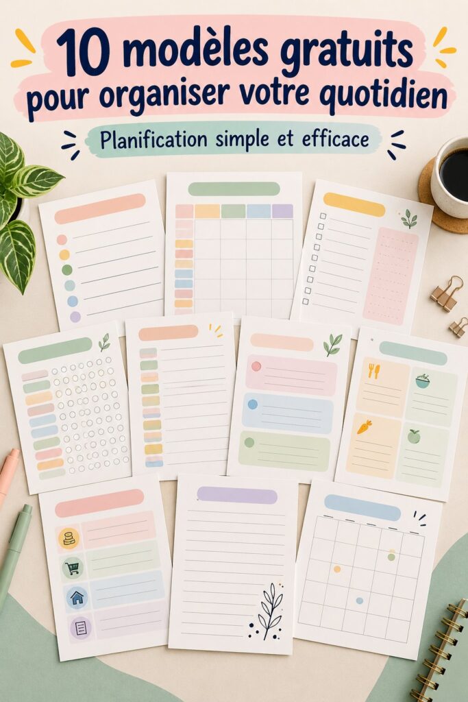 Capture d'écran d'un modèle de planificateur quotidien sur Notion, montrant une interface organisée et conviviale.