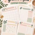 Des modèles de planificateurs esthétiques gratuits sur une table en bois, idéal pour l'organisation quotidienne.