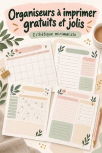Des modèles de planificateurs esthétiques gratuits sur une table en bois, idéal pour l'organisation quotidienne.