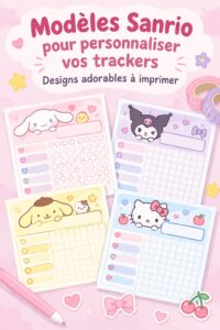 Templates créatifs Mofusand x Sanrio sur un bureau avec des outils d'artisanat.