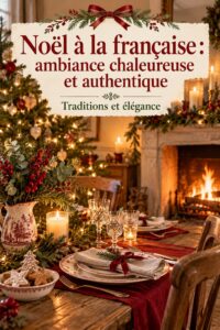 Une table décorée pour Noël avec des éléments de décoration française