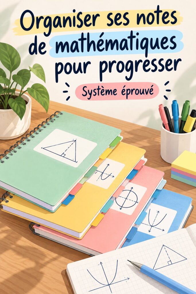 Étudiant organisant ses notes de mathématiques sur un bureau.