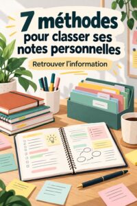 Élève utilisant un système d'organisation pour ses notes personnelles.