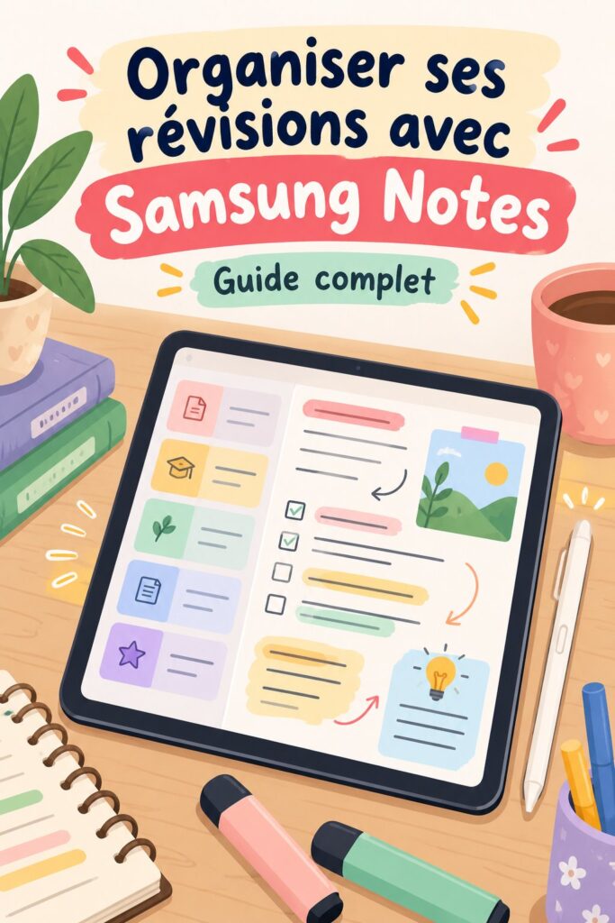 Capture d'écran de Samsung Notes montrant un planning de révisions organisé et coloré.