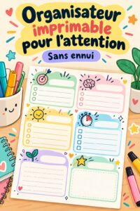 Planificateur ADHD coloré pour enfants sur un bureau, illustration fun