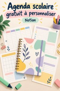 Capture d'écran d'un planner Notion scolaire avec un design organisé et esthétique.