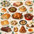 Une table de Noël décorée avec des plats traditionnels français prêts à être dégustés