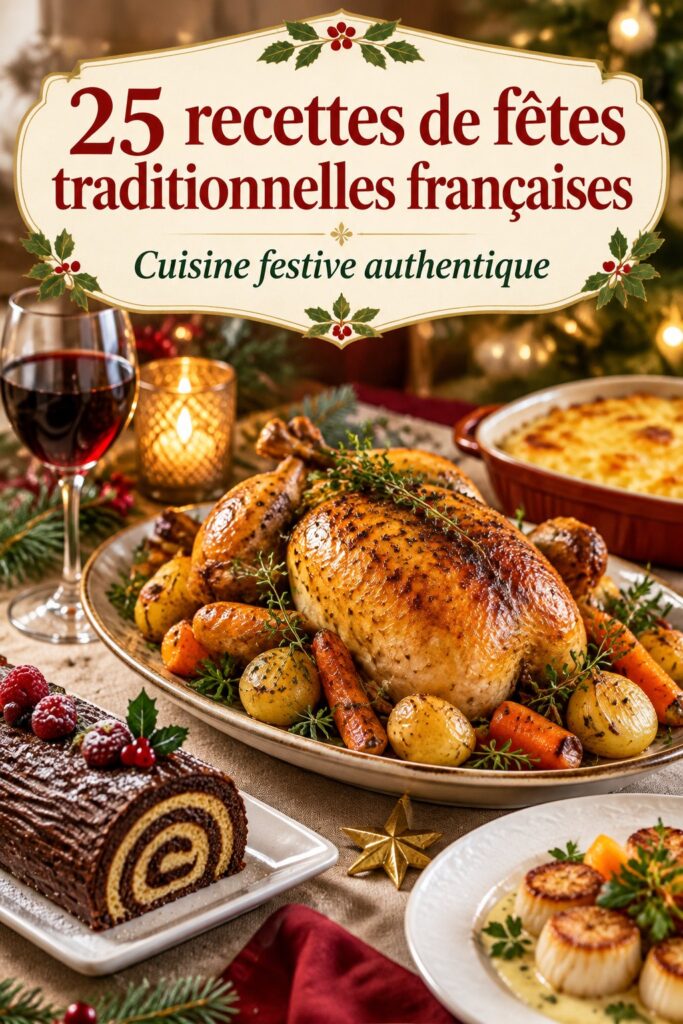 Une table dressée pour les fêtes avec des plats traditionnels français.