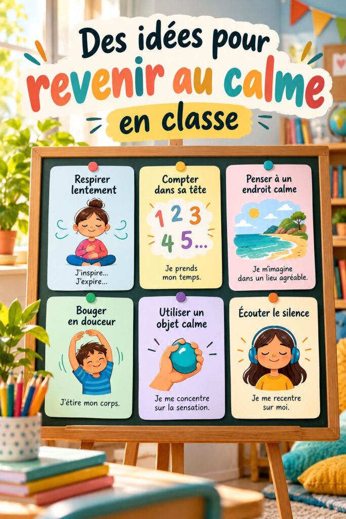 Affiche colorée avec des techniques de calme pour la classe