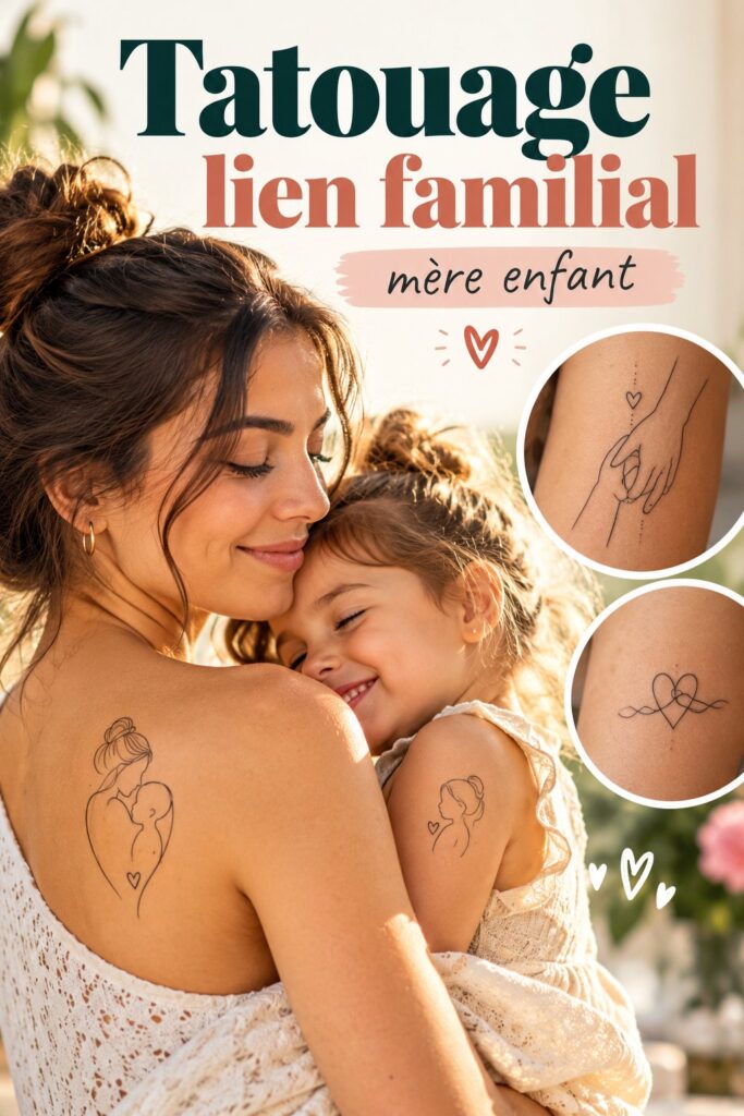 Tatouages symboliques représentant le lien entre mère et enfant.