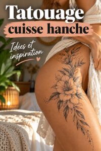 Tatouage au design unique sur la cuisse d'une personne