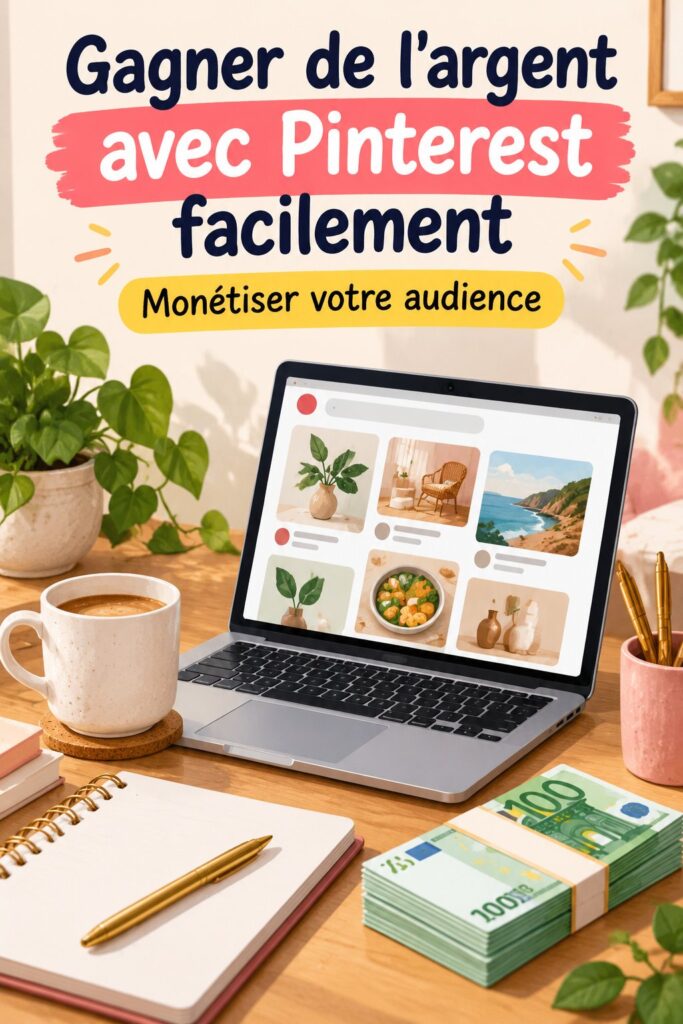 Un écran d'ordinateur montrant des épingles Pinterest sur un fond de bureau familial.